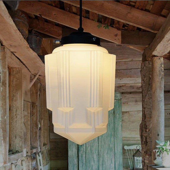 Art Deco Milk Glass Pendant Light.