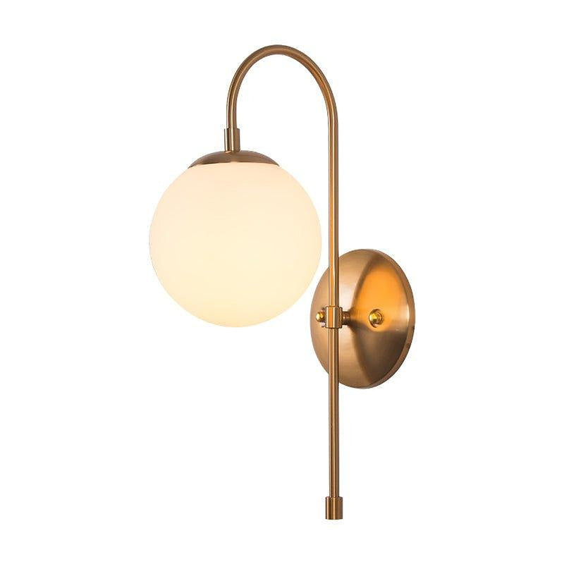 Art Deco Milk Glass Shade Brass Arm Wall Light-DWHOME