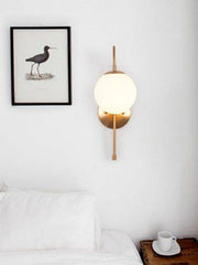 Art Deco Milk Glass Shade Brass Arm Wall Light-DWHOME