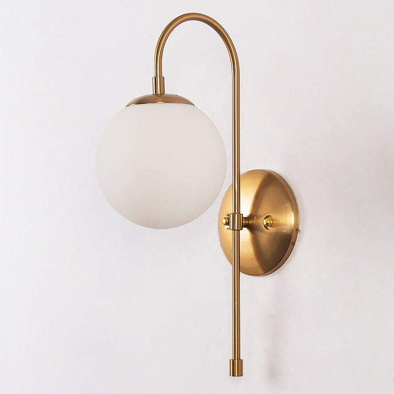 Art Deco Milk Glass Shade Brass Arm Wall Light-DWHOME