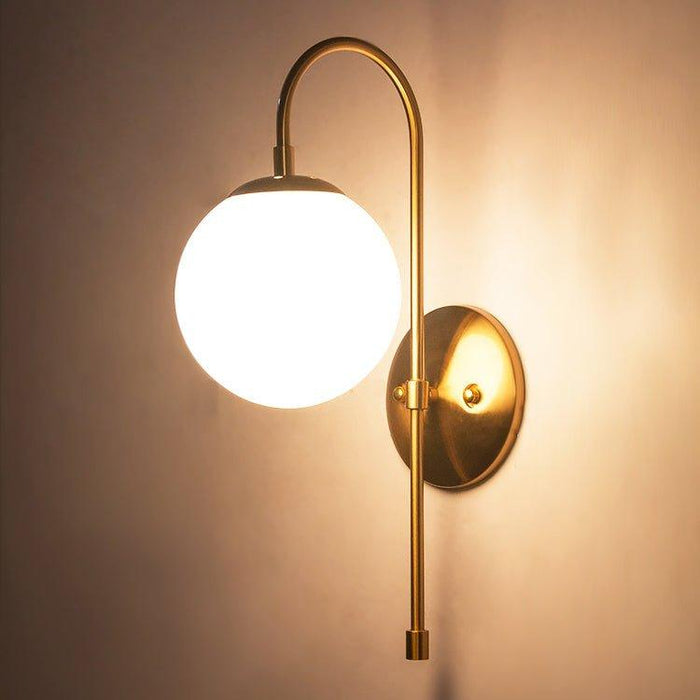 Art Deco Milk Glass Shade Brass Arm Wall Light.