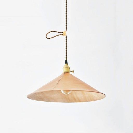 Baxter Leather Cone Shade Brass Fitting Pendant Light.