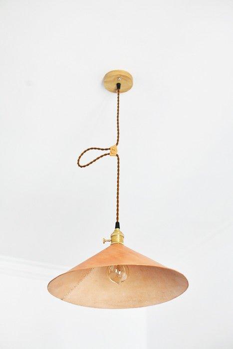 Baxter Leather Cone Shade Brass Fitting Pendant Light - DWHOME