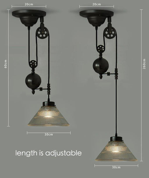 Bennet Ribbed Glass Shade Pulley Industrial Pendant Light.