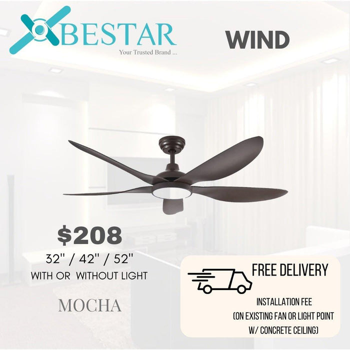 BESTAR dc ceiling fan WIND 32inch 42inch 52inch ceiling fan with LED light white black mocha - DWHOME