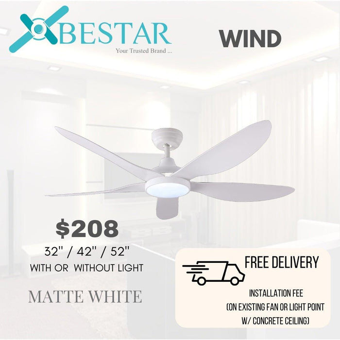 BESTAR dc ceiling fan WIND 32inch 42inch 52inch ceiling fan with LED light white black mocha - DWHOME