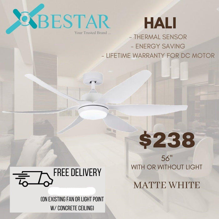 Bestar Hali 56'' dc ceiling fan with remote control, 3 tone lights, 6 blades - DWHOME