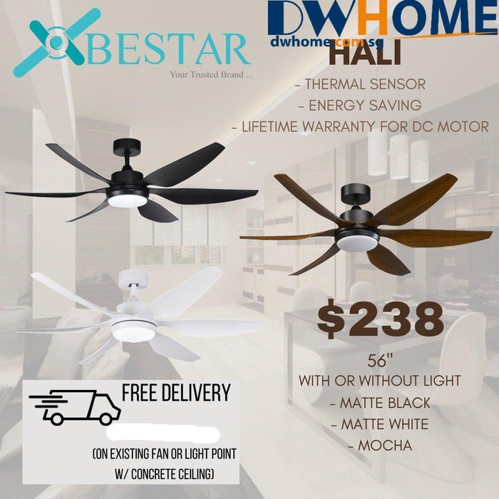 Bestar Hali 56'' dc ceiling fan with remote control, 3 tone lights, 6 blades - DWHOME