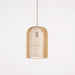 Wooden bird cage pendant light.