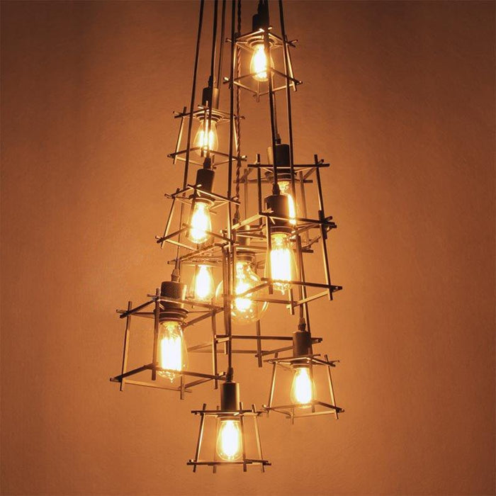 Bismuth Industrial Cube Cluster Pendant Light.