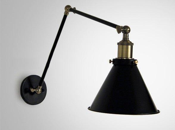 Black Cone Shade Wall Light Sconce With Long Arm.