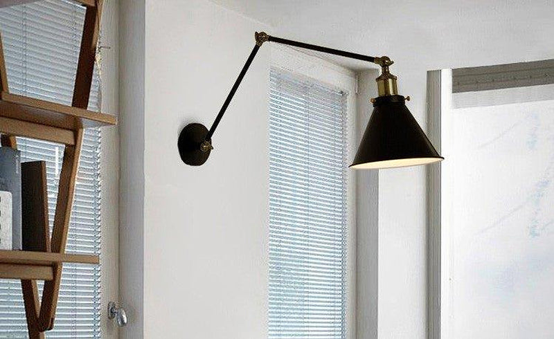 Black Cone Shade Wall Light Sconce With Long Arm-DWHOME