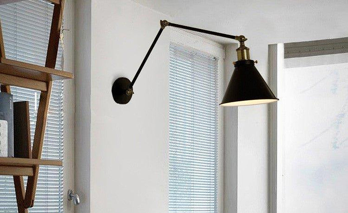 Black Cone Shade Wall Light Sconce With Long Arm-DWHOME