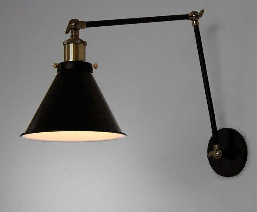 Black Cone Shade Wall Light Sconce With Long Arm-DWHOME