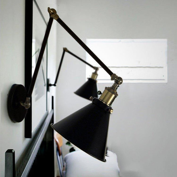 Black Cone Shade Wall Light Sconce With Long Arm.