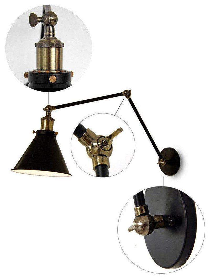 Black Cone Shade Wall Light Sconce With Long Arm-DWHOME
