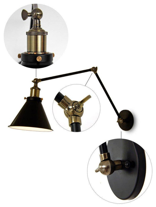 Black Cone Shade Wall Light Sconce With Long Arm.