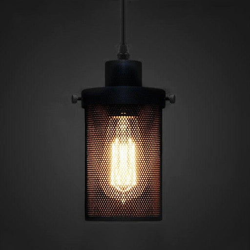 Black Mesh Cylinder Industrial Loft Pendant Light.