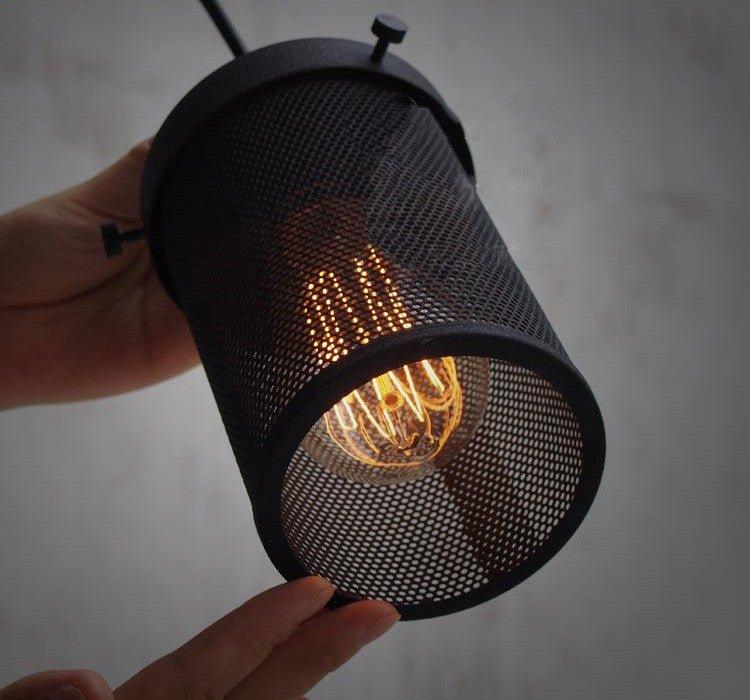 Black Mesh Cylinder Industrial Loft Pendant Light.