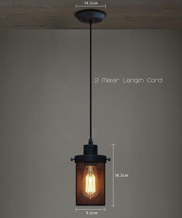 Black Mesh Cylinder Industrial Loft Pendant Light.