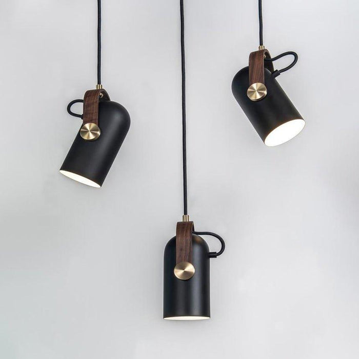 Black Spotlight Minimalist Line Wooden Brass Detail Pendant Light - DWHOME