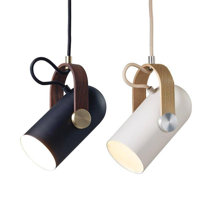 Black Spotlight Minimalist Line Wooden Brass Detail Pendant Light - DWHOME