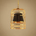 Brass Colour Bird Cage With Black Shade Pendant Light.