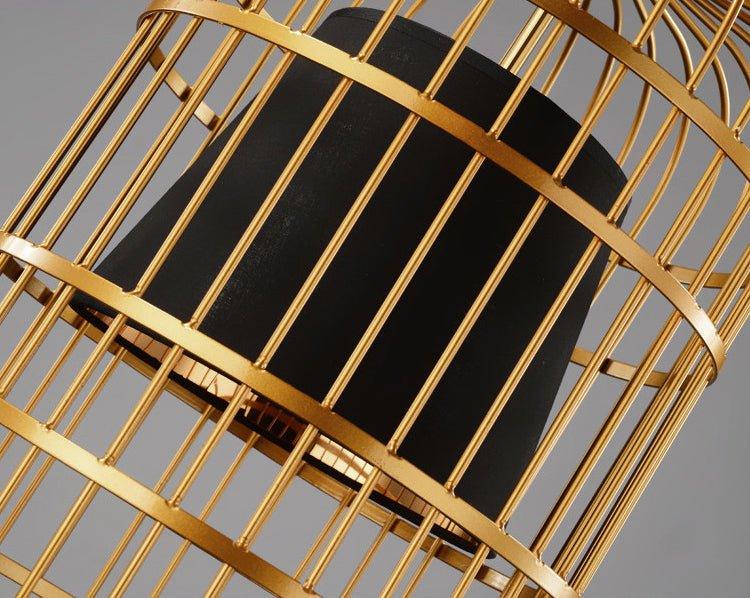 Brass Colour Bird Cage With Black Shade Pendant Light.