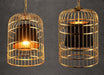 Brass Colour Bird Cage With Black Shade Pendant Light.