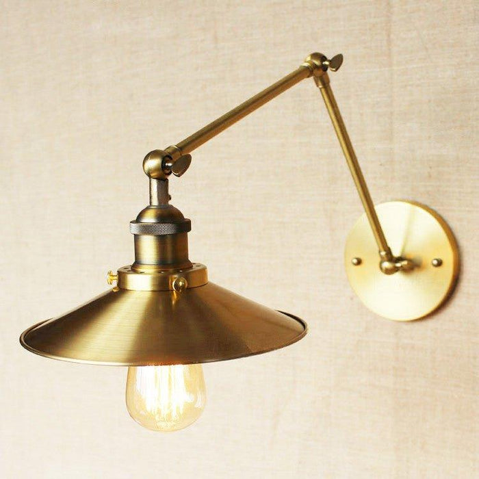 Brass Cone Shade Wall Light With Long Arm.