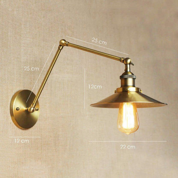 Brass Cone Shade Wall Light With Long Arm.