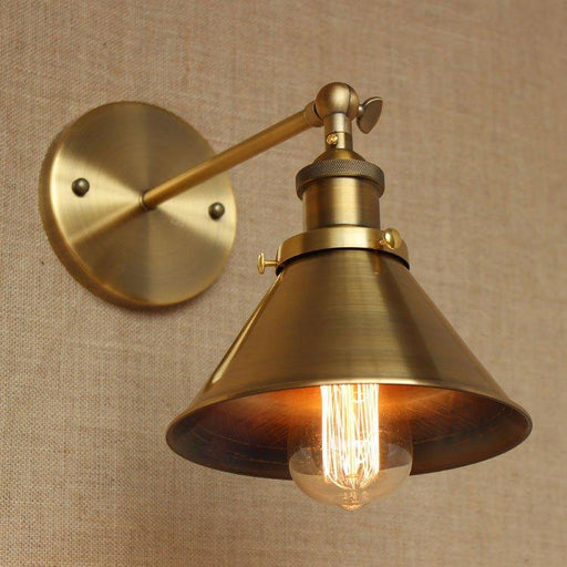 Brass Cone Shade Wall Light With Short Arm.