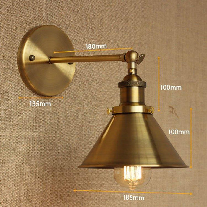 Brass Cone Shade Wall Light With Short Arm.