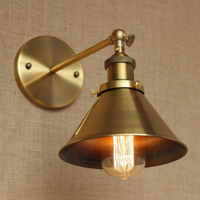 Brass Cone Shade Wall Light With Short Arm.