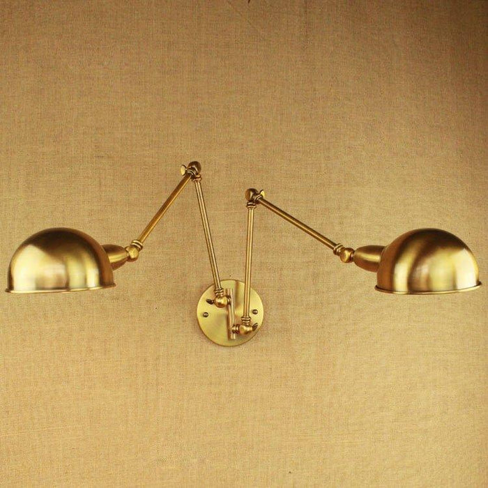 Brass Double Head Shade Industrial Wall Light.