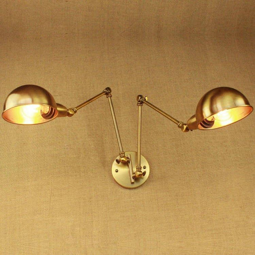 Brass Double Head Shade Industrial Wall Light.