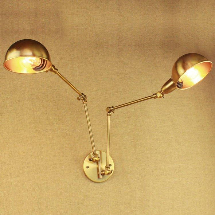 Brass Double Head Shade Industrial Wall Light.