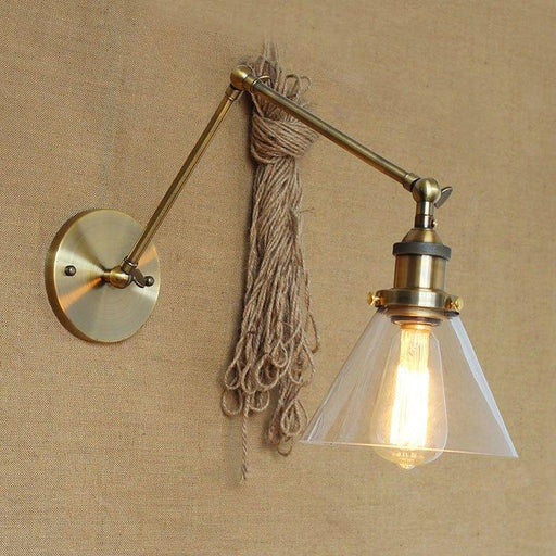 Brass Glass Cone Shade Industrial Wall Light.