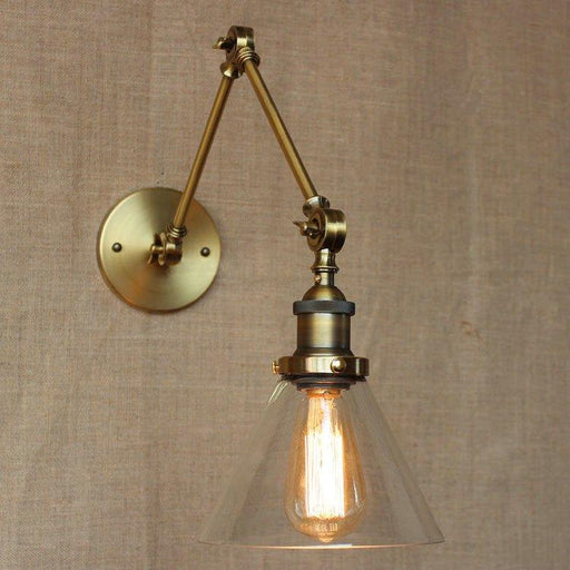 Brass Glass Cone Shade Industrial Wall Light.