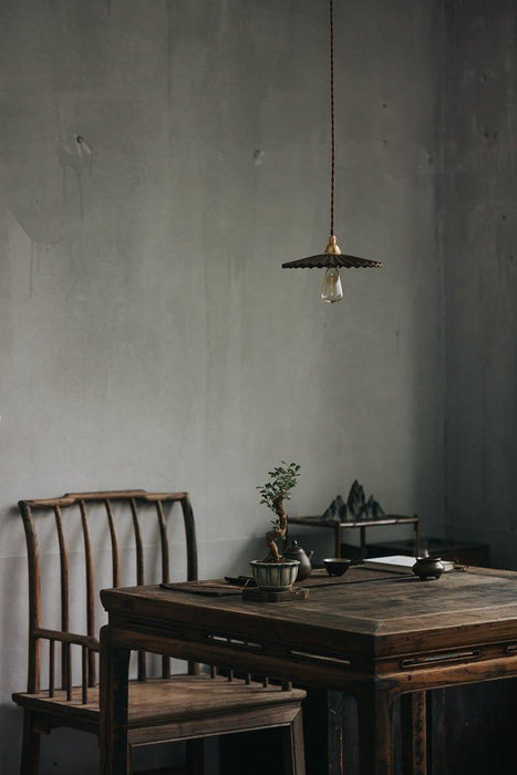 Caffeine fluted walnut wooden shade pendant light.