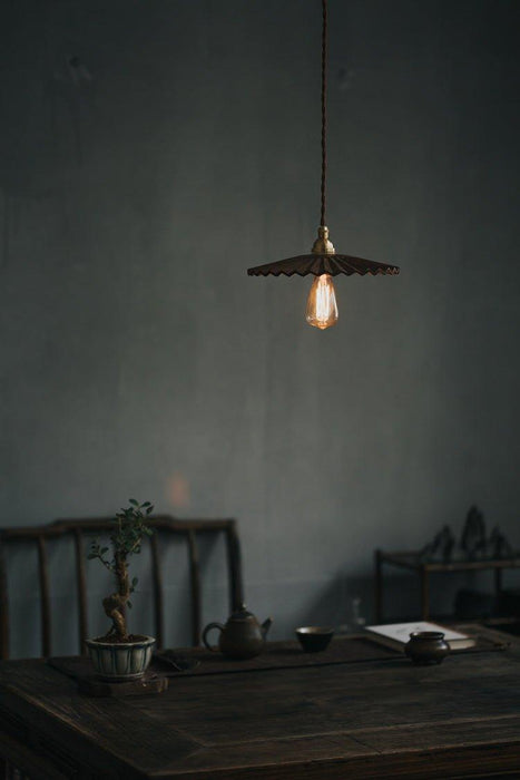 Caffeine fluted walnut wooden shade pendant light.