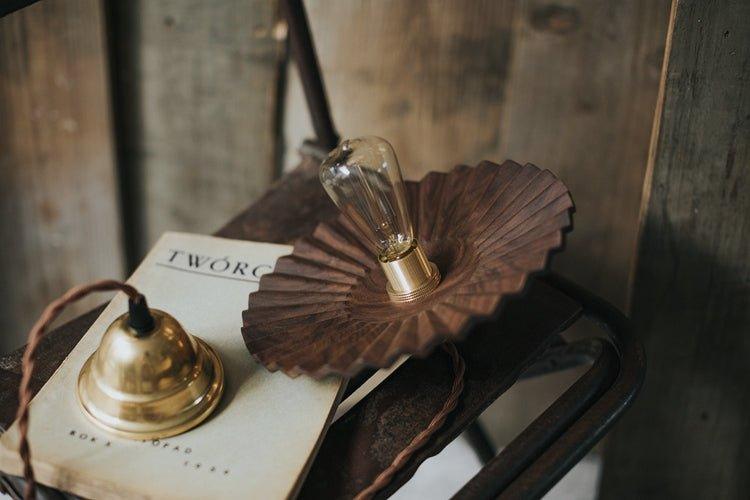 Caffeine fluted walnut wooden shade pendant light.