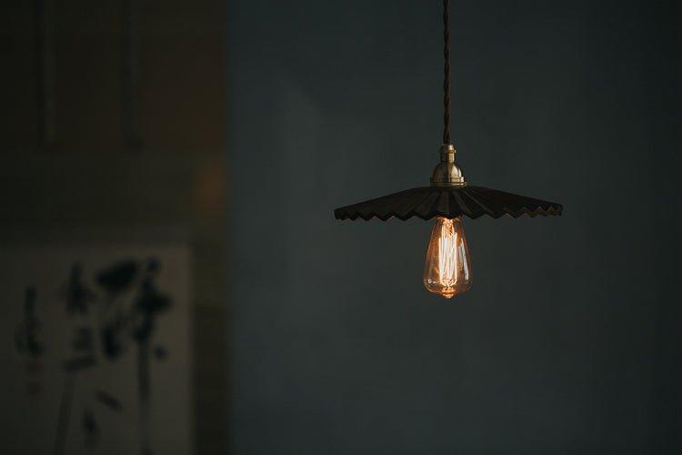 Caffeine fluted walnut wooden shade pendant light.