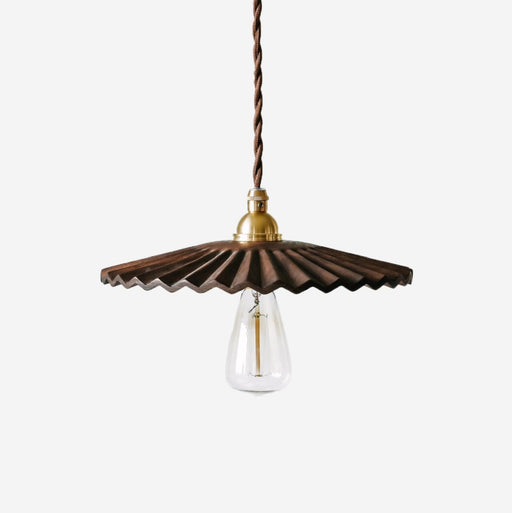 Caffeine fluted walnut wooden shade pendant light.