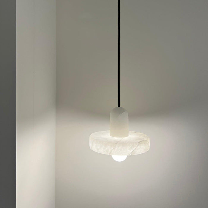 Carrara White Stone Minimalist Line Elegant Pendant Light.