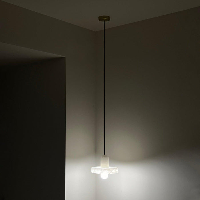 Carrara White Stone Minimalist Line Elegant Pendant Light.