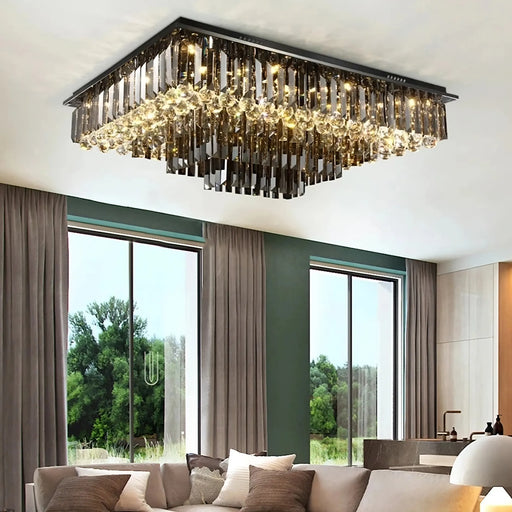 Gio Rectangular Crystal Ceiling Chandelier.