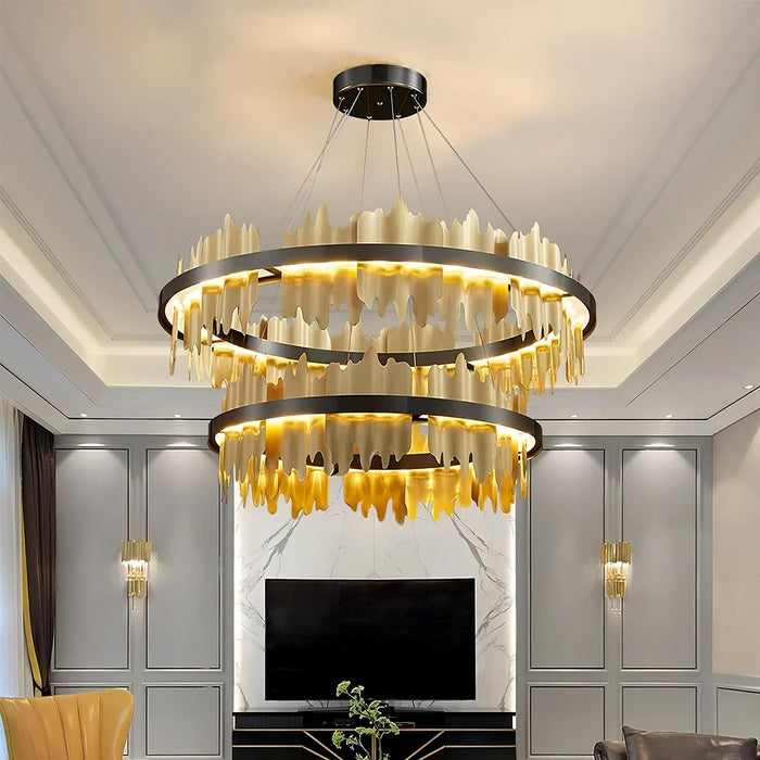 Nera 2-Tier Brushed Brass Modern Chandelier.