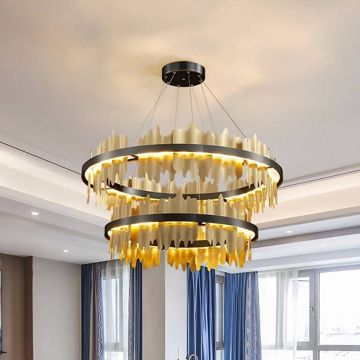 Nera 2-Tier Brushed Brass Modern Chandelier.