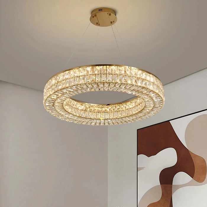 Bacci Crystal Modern Chandelier, Gold-DWHOME